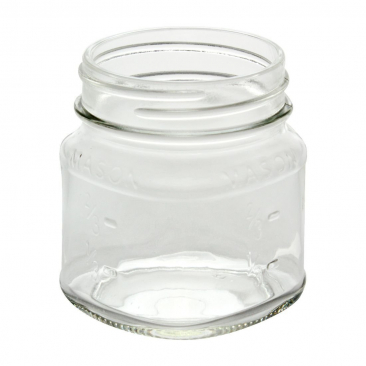 NMS 8 Ounce Glass Square Regular Mouth Mason Canning Jars - With Safety Button Lids - Case of 12 (Black Metal Lids)