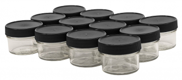 NMS 4 Ounce Glass Regular Mouth Mason Canning Jars - Case of 12 - With Black Plastic Lids