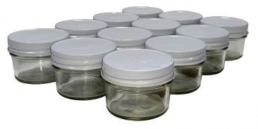NMS 4 Ounce Glass Regular Mouth Mason Canning Jars - Case of 12 - With White Lids