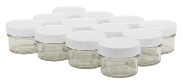NMS 4 Ounce Glass Regular Mouth Mason Canning Jars - Case of 12 - With White Plastic Lids