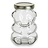 NMS 9 Ounce Glass Bear Jar - For Honey, Jam, Favors - With Gold Safety Button Lid