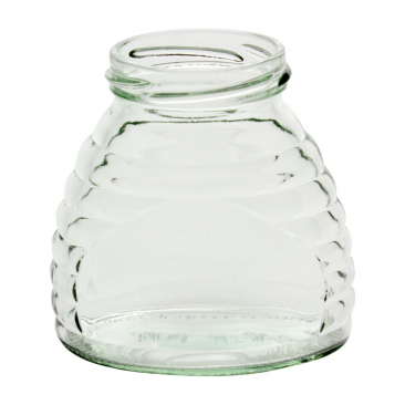 NMS 12 Ounce Glass Skep/Hive Honey Jar - With 58 Lug Gold Safety Button Lids - Case of 12