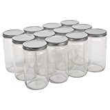 NMS 32 Ounce Glass Quart Straight Sided Wide Mouth Canning Jars - With Silver Metal Lids - Case of 12