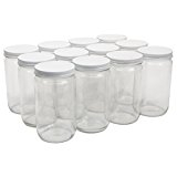 NMS 32 Ounce Glass Quart Straight Sided Wide Mouth Canning Jars - With White Metal Lids - Case of 12