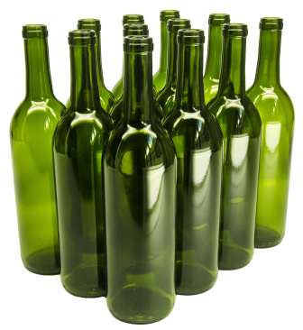 NMS 750ml Glass Bordeaux Wine Bottle Flat-Bottomed Cork Finish - Case of 12 - Champagne Green
