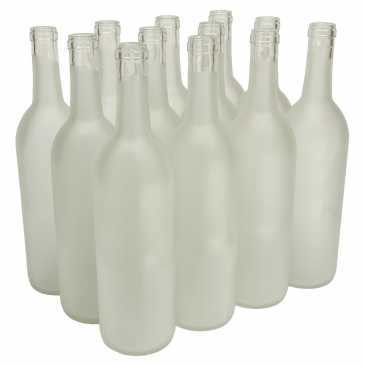 NMS 750ml Glass Bordeaux Wine Bottle Flat-Bottomed Cork Finish - Case of 12 - Frosted