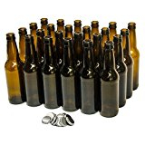 NMS 12 Ounce Long-neck Amber Beer Bottles - Case of 24 - Includes Crown Caps