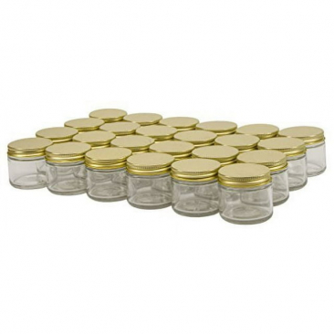 North Mountain Supply 2 Ounce Clear Glass Straight Sided Spice/Canning Jars - with 53mm Gold Metal Lids - Case of 24