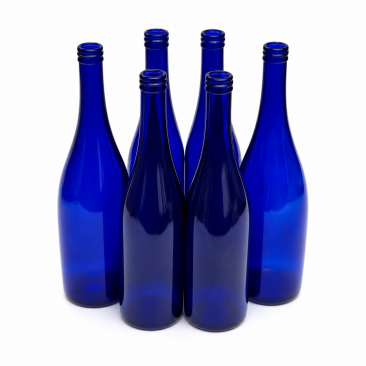 NMS 750ml Glass California Hock Wine Bottle Flat-Bottomed Cork Finish - Case of 6 - Cobalt Blue