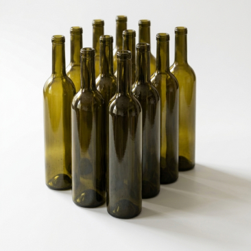 North Mountain Supply 500ml Antique Green Glass Bordelaise 'Torre' Wine Bottle Punt-Bottom BarTop Finish - Case of 12