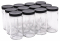 NMS 12 Ounce Glass Tall Straight Sided Mason Canning Jars - With 63mm Black Plastic Lids - Case of 12