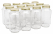 NMS 24 Ounce Glass Tall Straight Sided Mason Canning Jars - With 63mm Gold Metal Lids - Case of 12