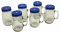 NMS Glass Pint Mug Handle Mason Drinking Jars - With Blue Metal Straw Hole Lids - Case of 6